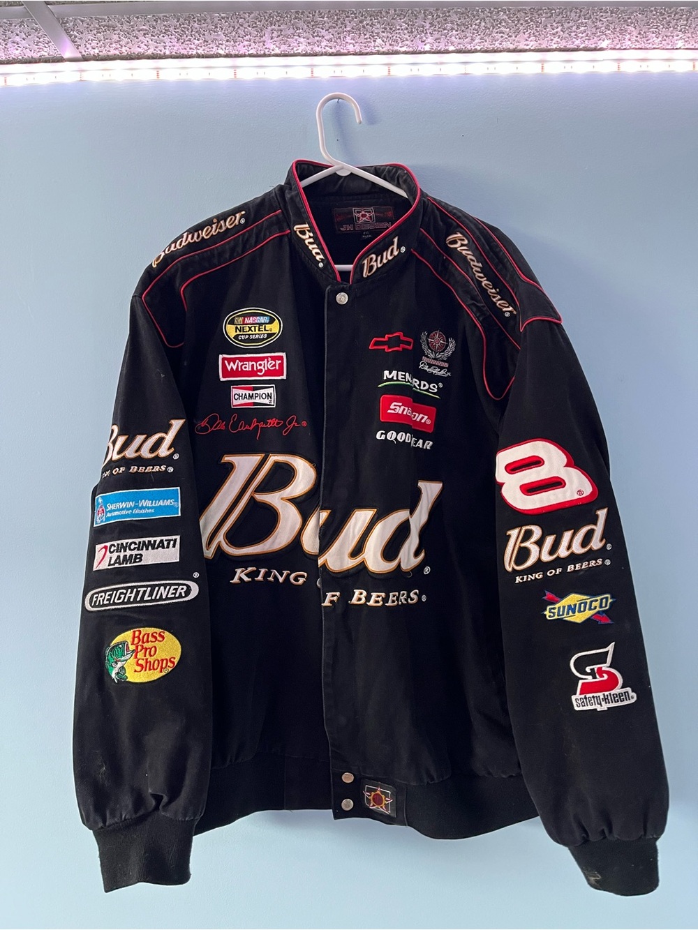 Champion Black Budweiser Racing Bomber Jacket with Red Trim